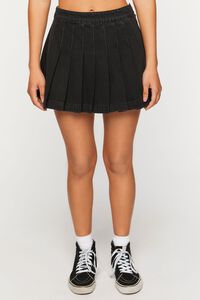 BLACK Pleated Denim Mini Skirt, image 2