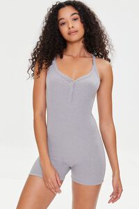 HEATHER GREY Half-Buttoned Lounge Romper, image 2