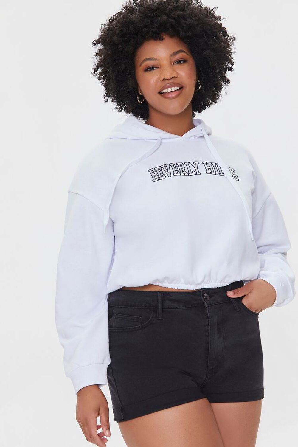 WHITE/MULTI Plus Size Embroidered Beverly Hills Hoodie, image 1