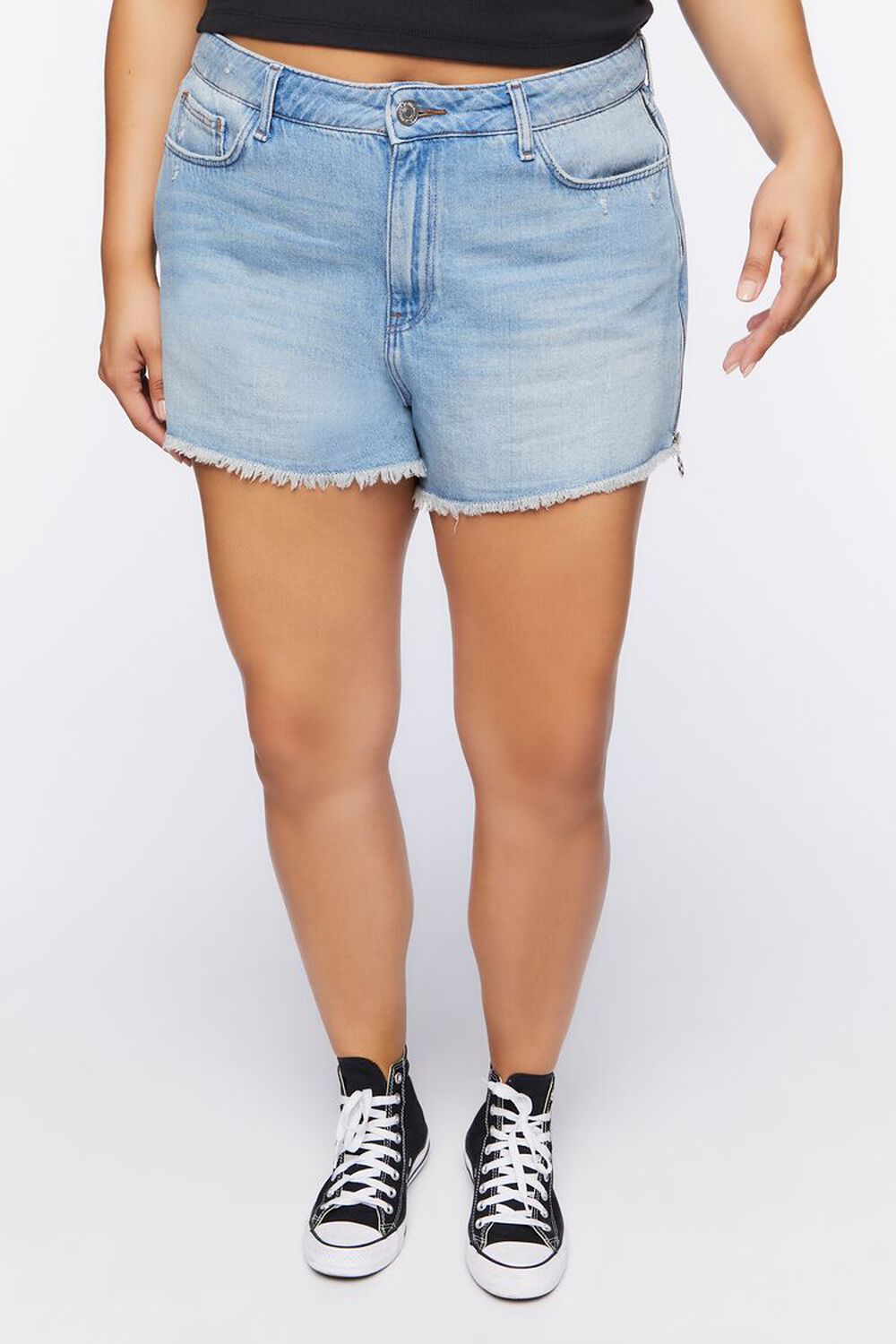 Plus Size Frayed Zipper Denim Shorts, image 2