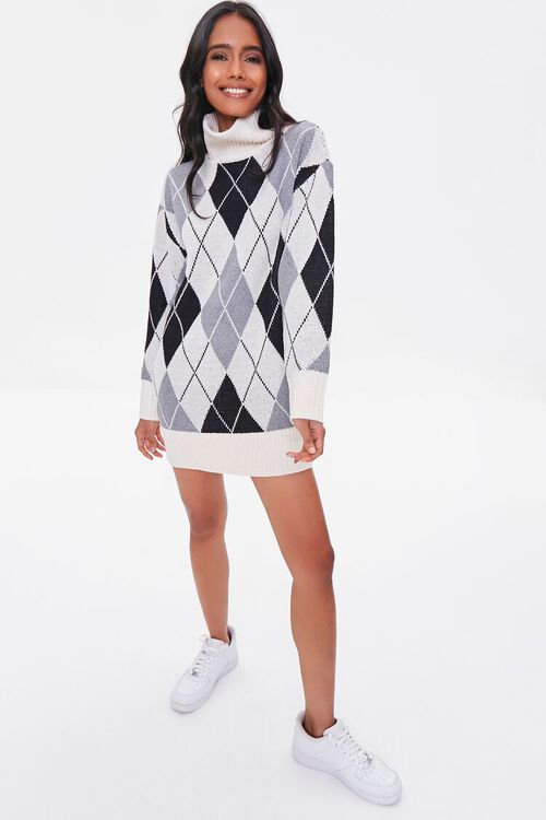 GREY/IVORY Argyle Mini Sweater Dress, image 4