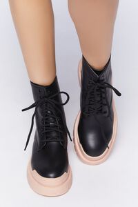 BLACK/BLUSH Faux Leather Colorblock Combat Boots, image 4