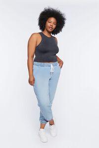 BLACK Plus Size Ribbed Cropped Tank Top, image 5