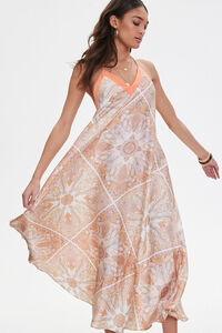 CREAM/MULTI Satin Ornate Print Trapeze Dress, image 1