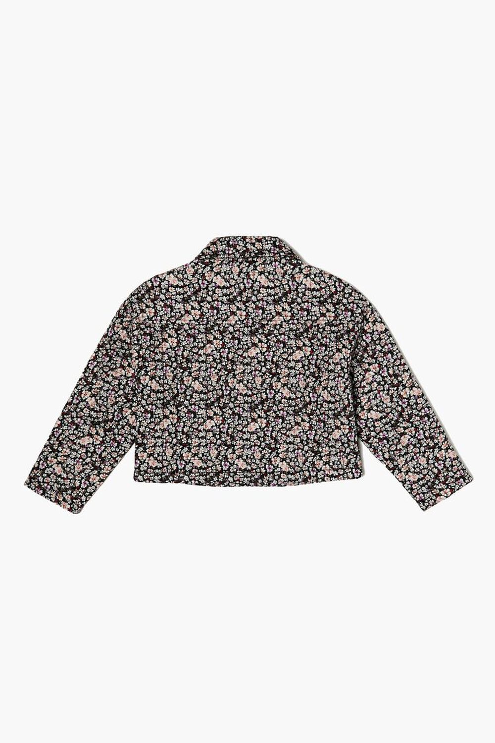 BLACK/MULTI Girls Quilted Floral Print Jacket (Kids), image 2