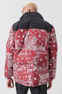 RED/BLACK Paisley Print Zip-Up Puffer Jacket, image 3