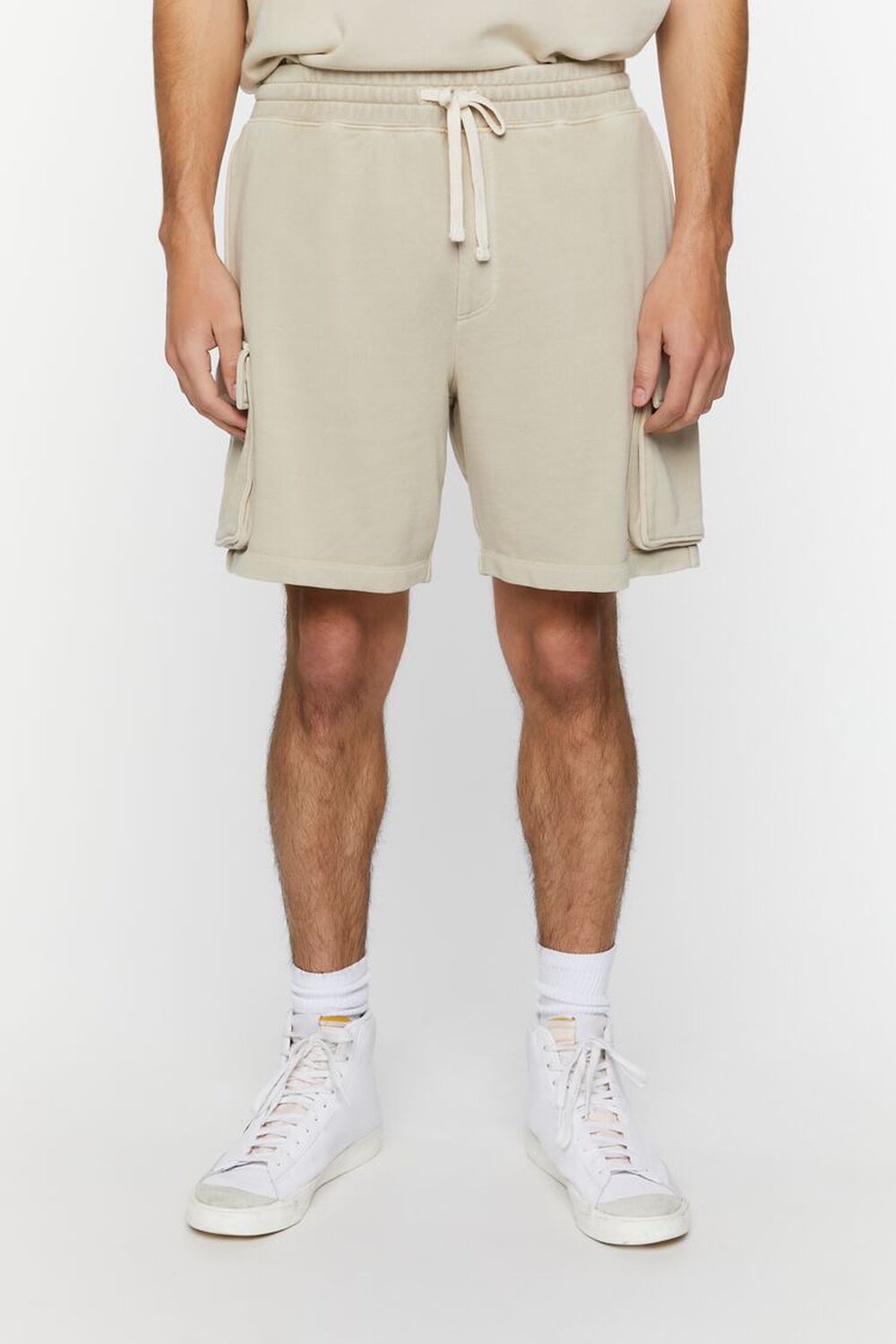TAUPE French Terry Drawstring Cargo Shorts, image 2