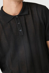 BLACK Ribbed Textured Polo Shirt, image 5