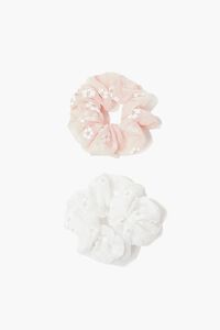 CREAM/PINK Floral Print Scrunchie Set, image 1