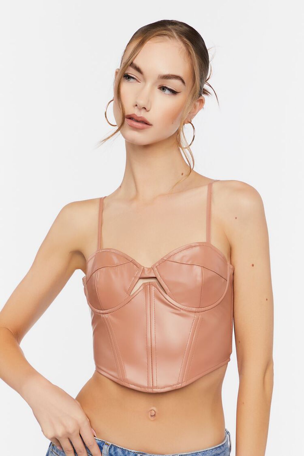 COCOA Faux Leather Cutout Bustier Top, image 1
