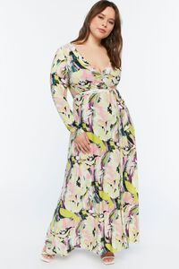 NEUTRAL GREY/MULTI Plus Size Floral Watercolor Surplice Maxi Dress, image 1