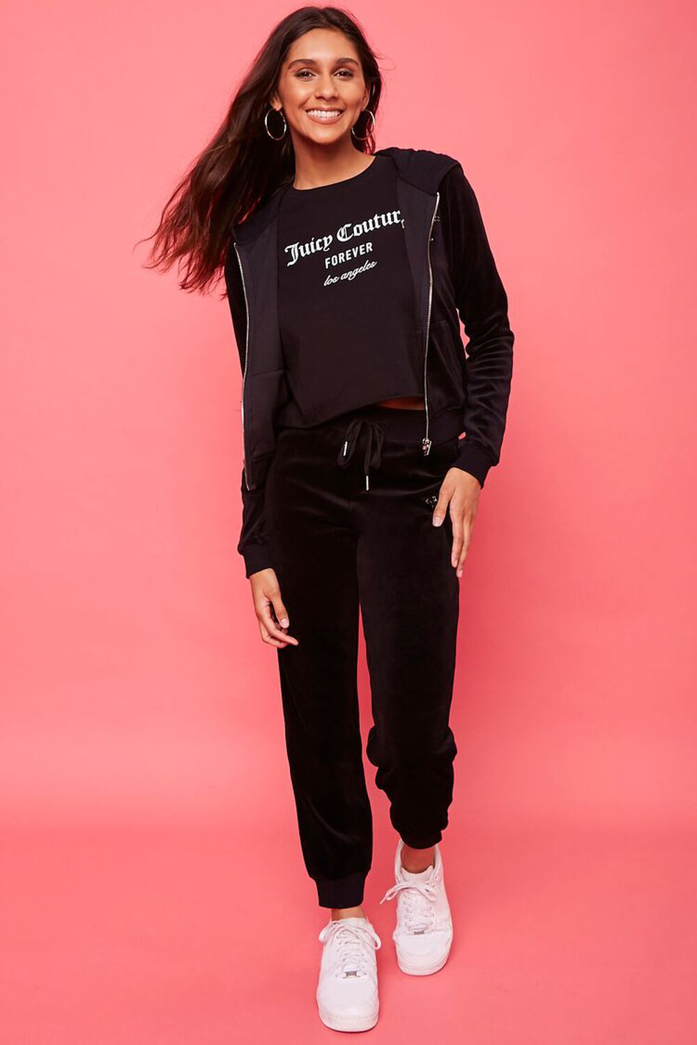 BLACK/SILVER Juicy Couture Velour Zip-Up Jacket, image 1