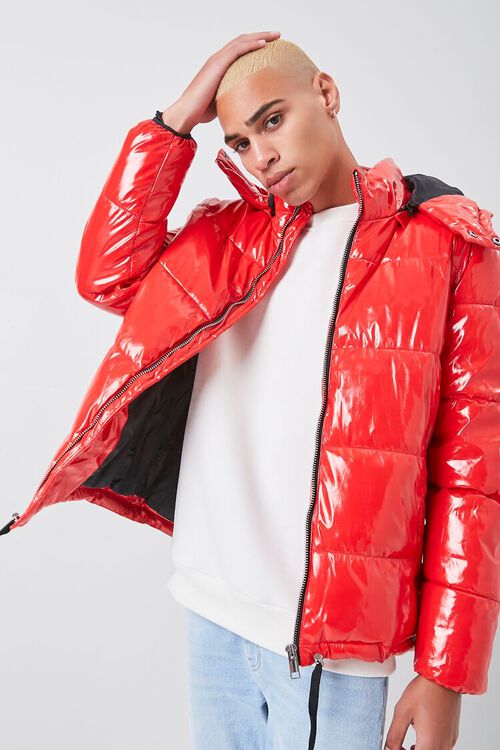 RED Hooded Zip-Up Puffer Jacket, image 1