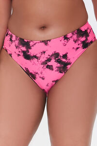 PINK/BLACK Plus Size Tie-Dye Bikini Bottoms, image 2