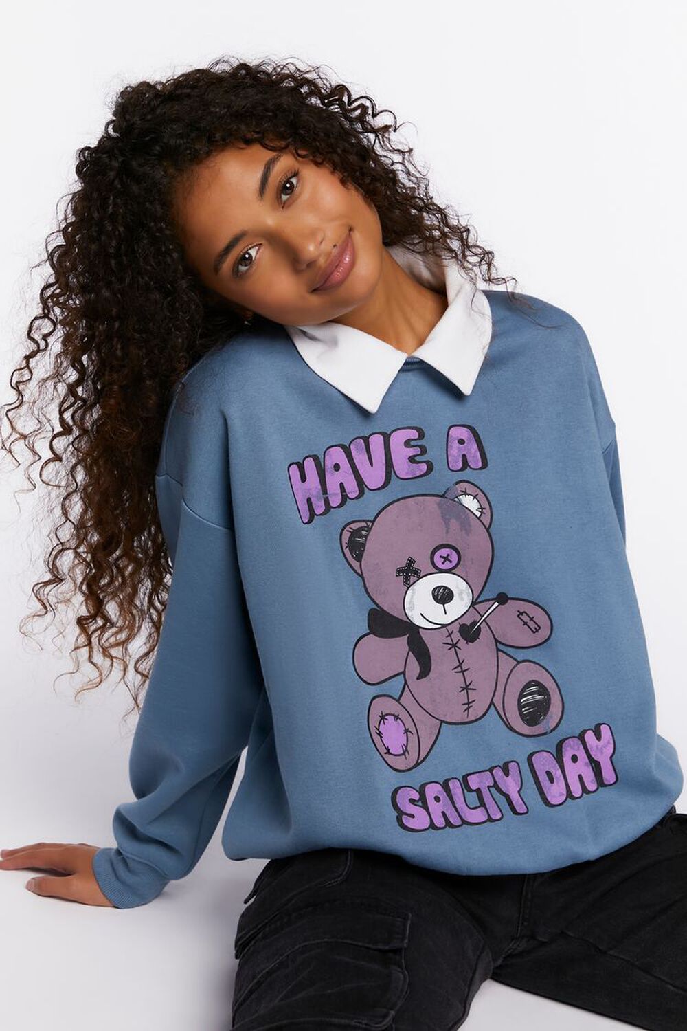 BLUE/MULTI Teddy Bear Graphic Combo Pullover, image 1