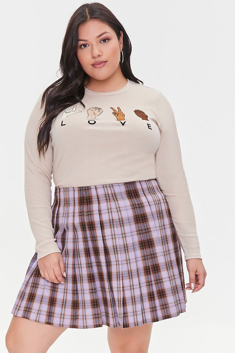 LAVENDER/MULTI Plus Size Plaid Mini Skirt, image 1