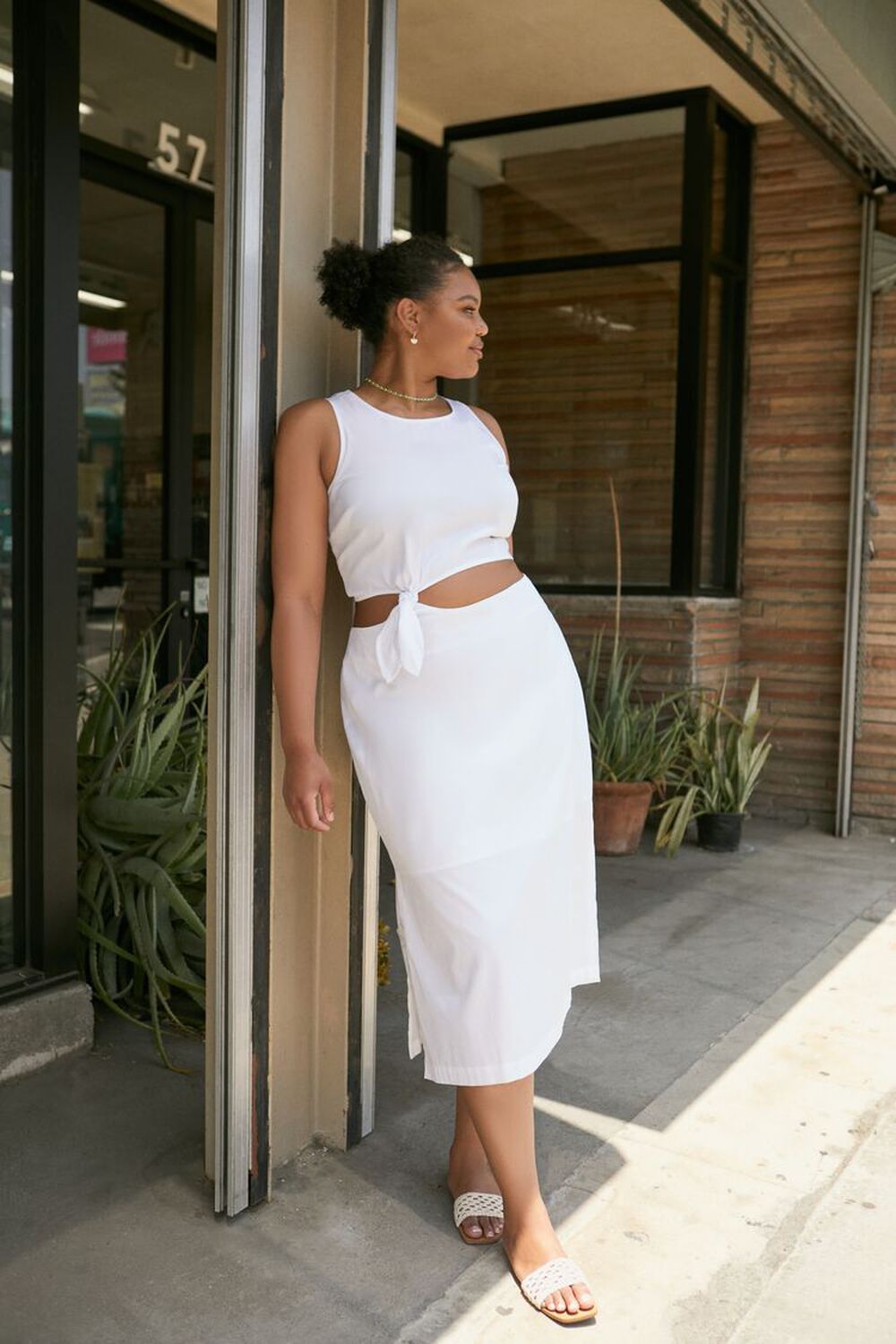 WHITE Plus Size Cutout Midi Dress, image 1