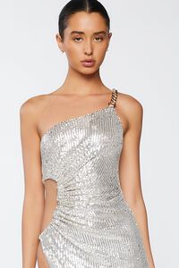 SILVER Sequin One-Shoulder Gown, image 4