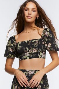 BLACK/MULTI Floral Print Crop Top & Skirt Set, image 4