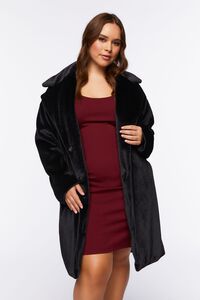 BLACK Plus Size Faux Fur Coat, image 1
