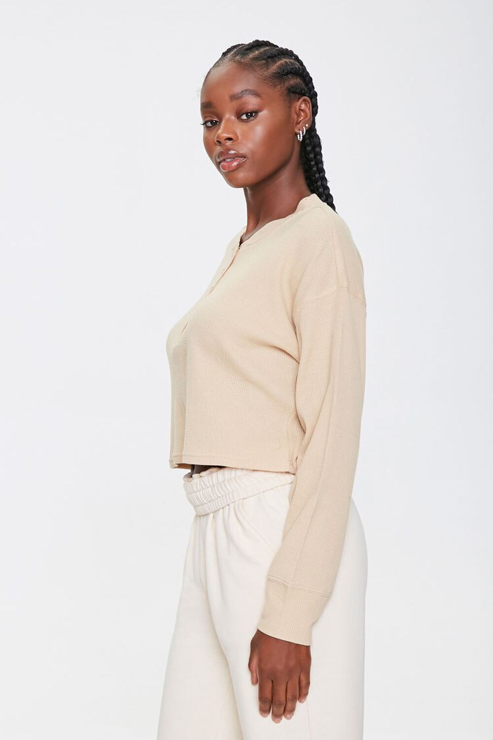 SAND   Waffle Knit Henley Top, image 2