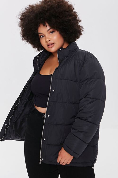 BLACK Plus Size Zip-Up Puffer Jacket, image 2