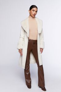 NATURAL Faux Fur-Trim Belted Trench Coat, image 4