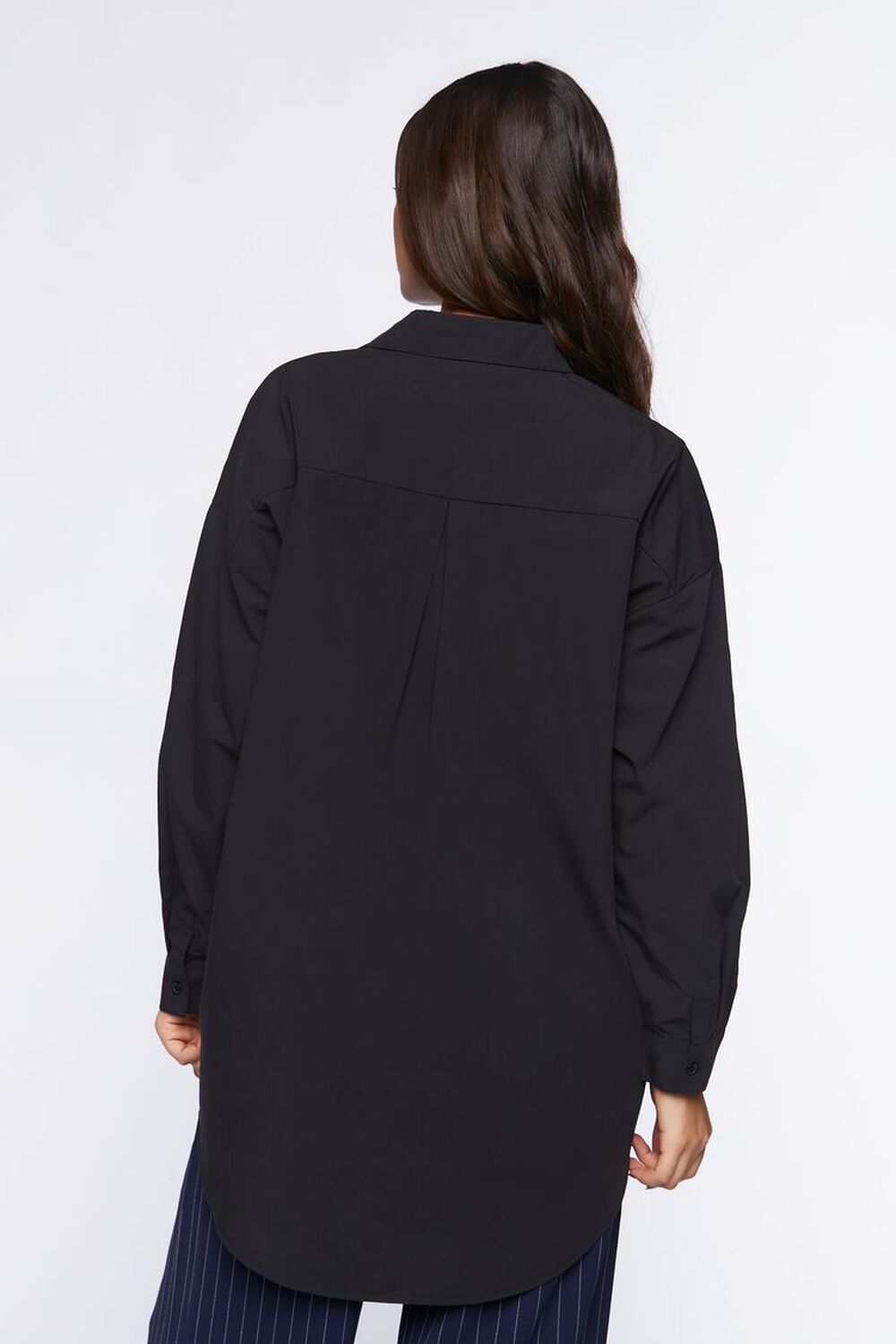 BLACK Oversized Longline Poplin Shirt, image 3