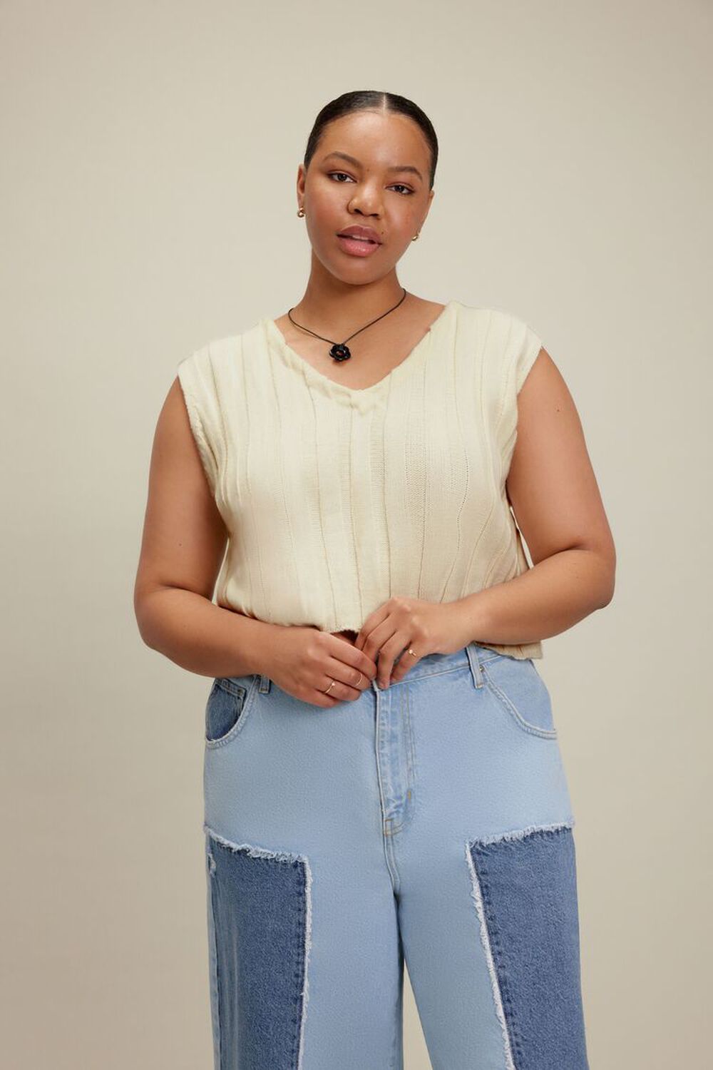 Plus Size Cropped Sweater Vest, image 1