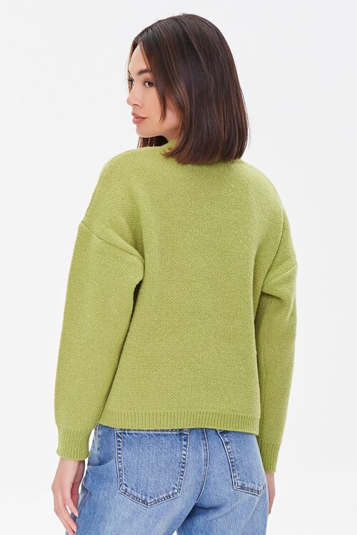 AVOCADO/WHITE Happy Face Drop-Sleeve Sweater, image 3