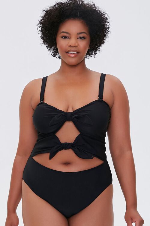 BLACK Plus Size Bow Cutout One-Piece Swimsuit, image 1