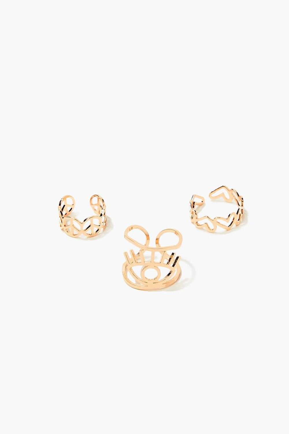 GOLD Peace Sign & Heart Toe Ring Set, image 1
