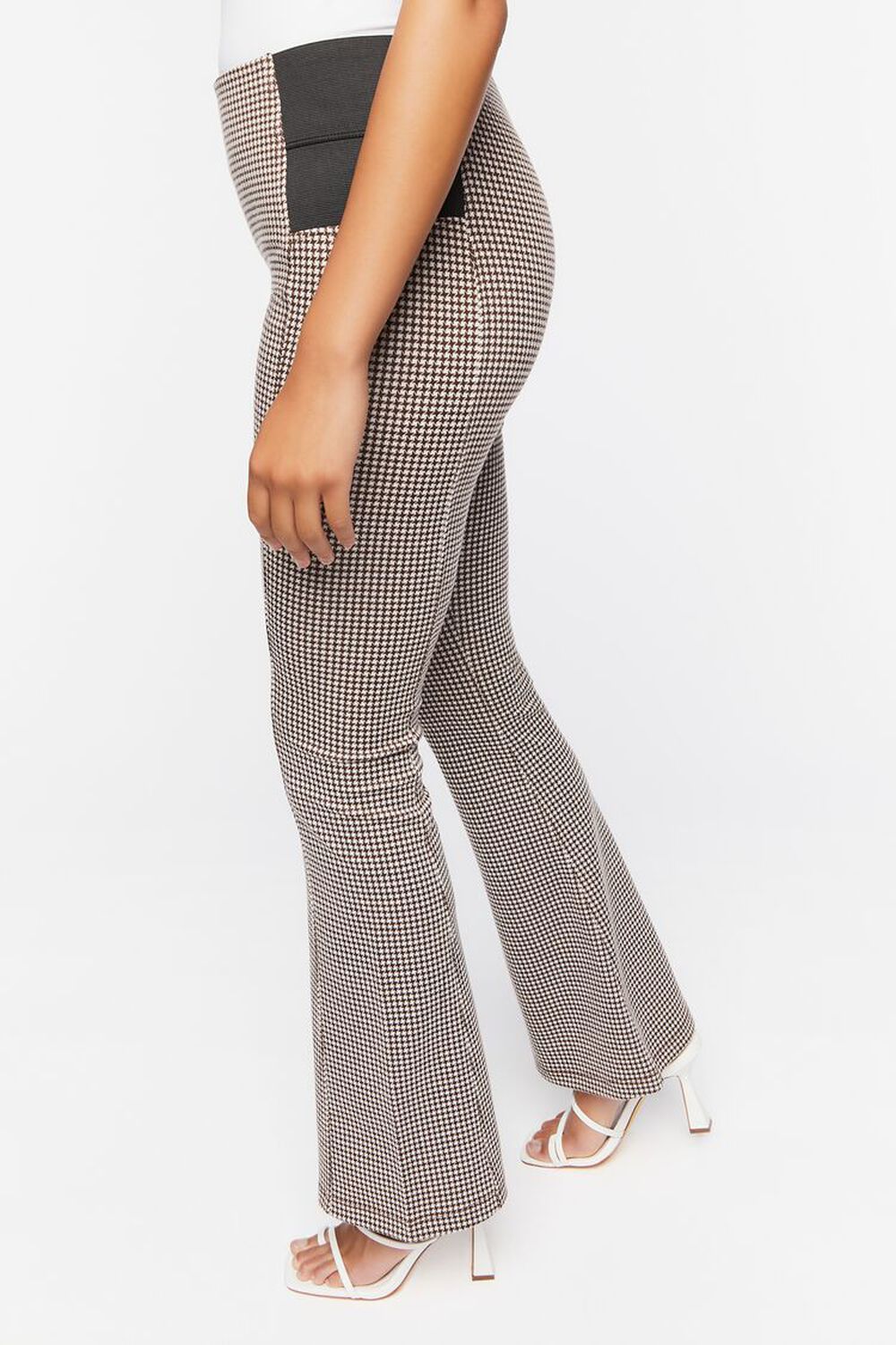 BROWN/CREAM Houndstooth Flare-Leg Pants, image 3