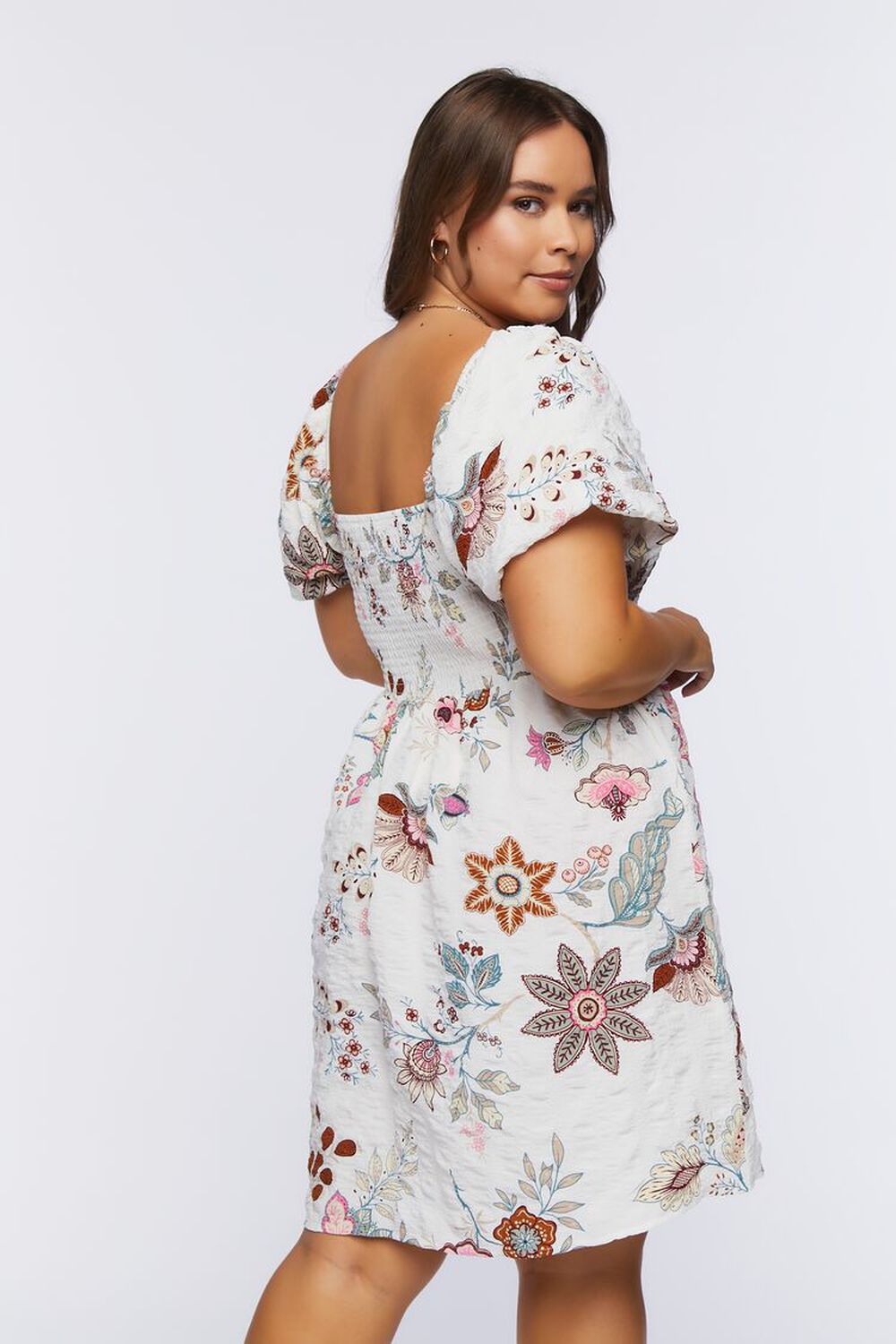 CREAM/MULTI Plus Size Floral Print Mini Dress, image 3