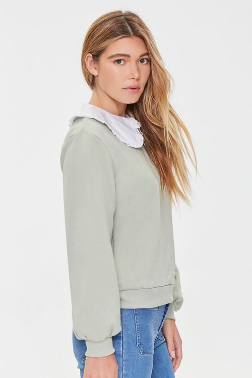 SAGE/WHITE French Terry Ruffled Collar Pullover, image 2