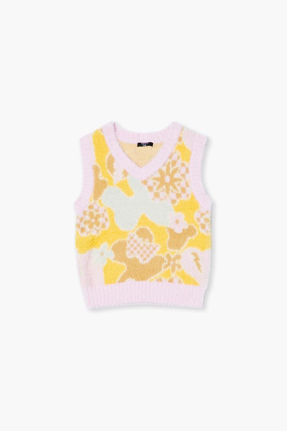 BUBBLE GUM/MULTI Girls Fuzzy Abstract Floral Sweater Vest (Kids), image 1