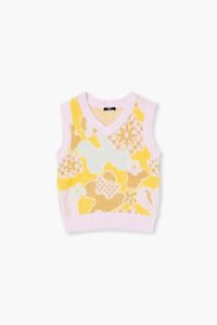 BUBBLE GUM/MULTI Girls Fuzzy Abstract Floral Sweater Vest (Kids), image 1