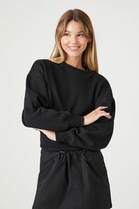 BLACK French Terry Drop-Sleeve Top, image 1
