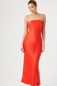 FIERY RED Satin Strapless Maxi Dress, image 4
