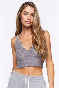 HEATHER GREY Lounge Ribbed Knit Crop Top, image 1