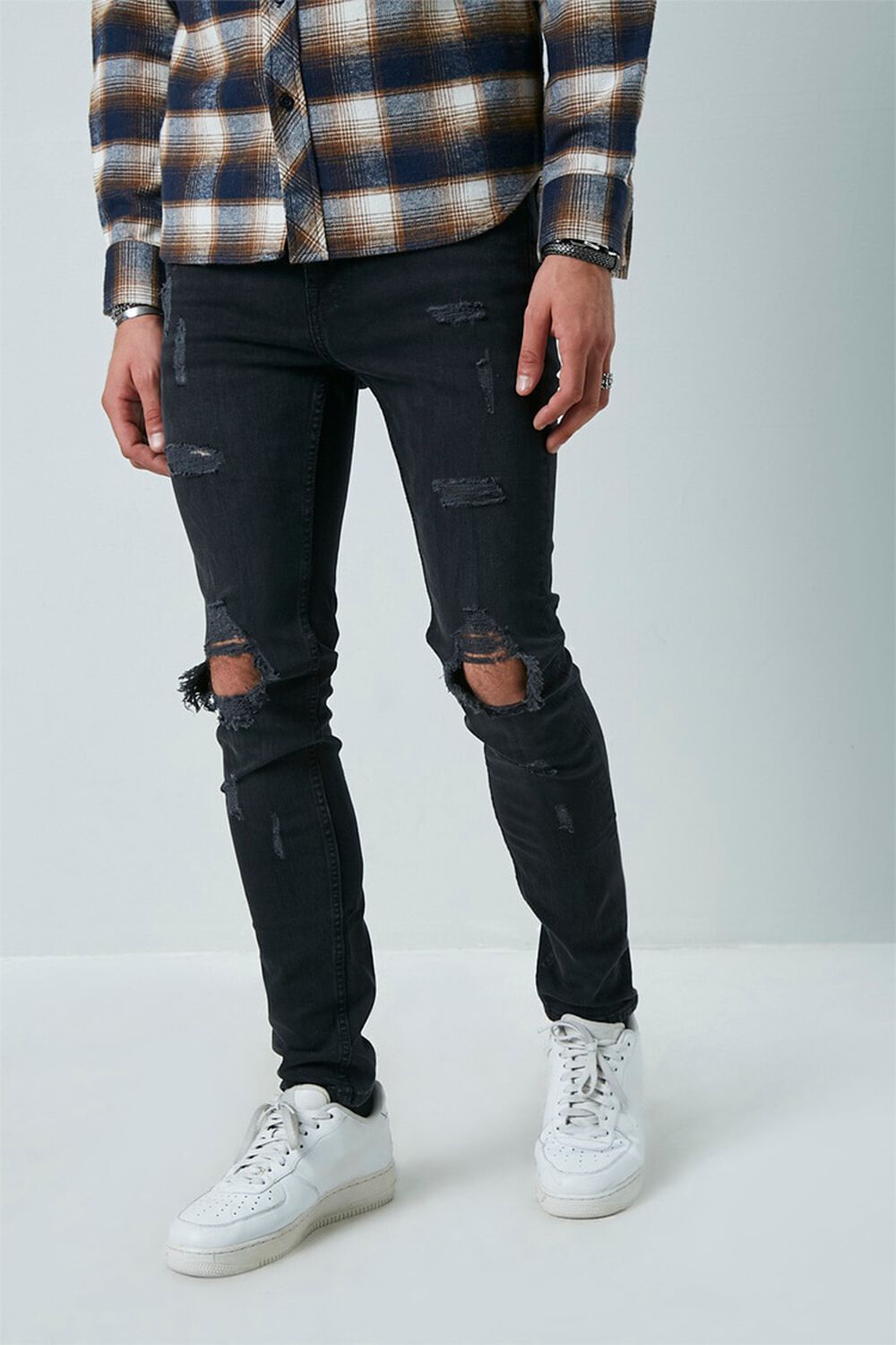 BLACK Distressed Slim-Fit Jeans, image 1