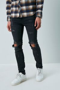 BLACK Distressed Slim-Fit Jeans, image 1