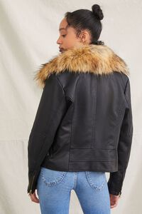 BLACK Faux Fur-Collar Zip-Up Moto Jacket, image 3