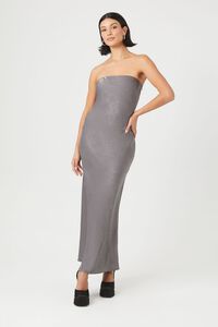 CHARCOAL Satin Strapless Maxi Dress, image 1