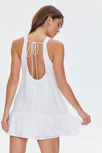 WHITE Floral Eyelet Tie-Back Mini Dress, image 3