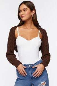 BROWN Cable Knit Shrug Sweater, image 1