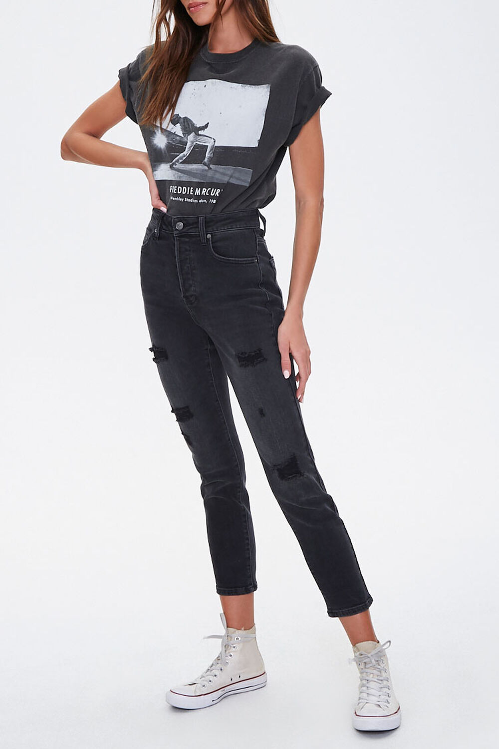 High-Rise Distressed Ankle Mom Jeans, image 2