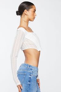 WHITE Crochet Lace Long-Sleeve Crop Top, image 2