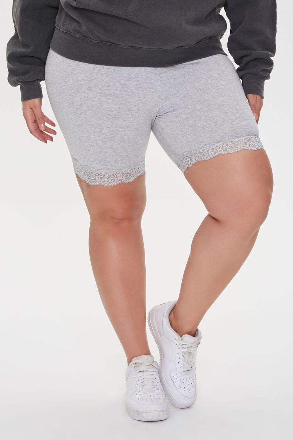 HEATHER GREY Plus Size Lace-Trim Biker Shorts, image 2