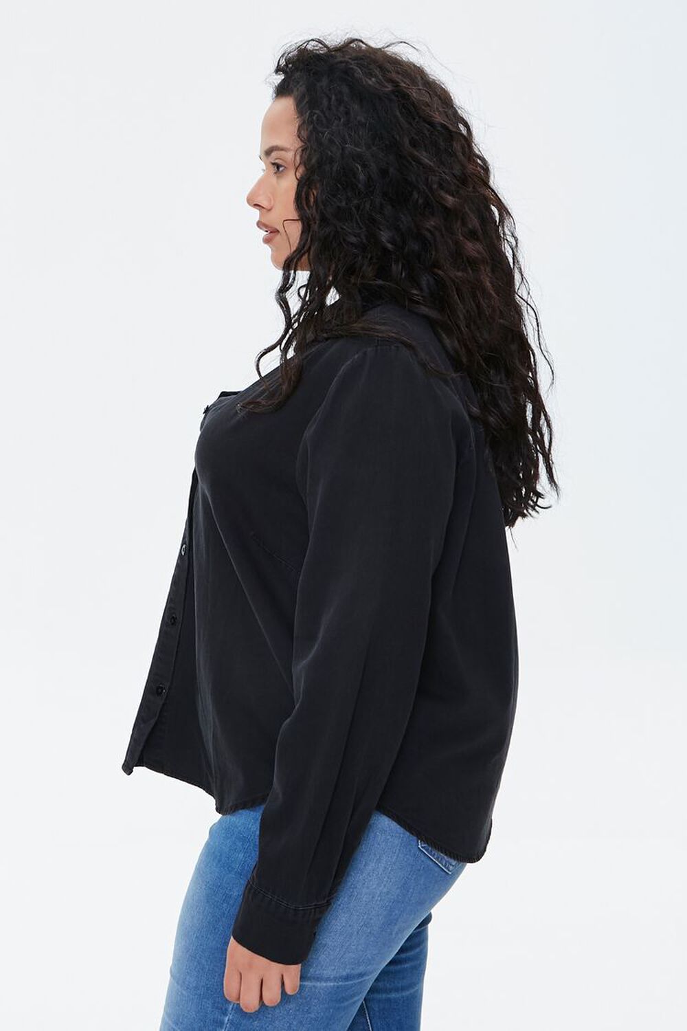 WASHED BLACK Plus Size Cotton Curved Shirt, image 2